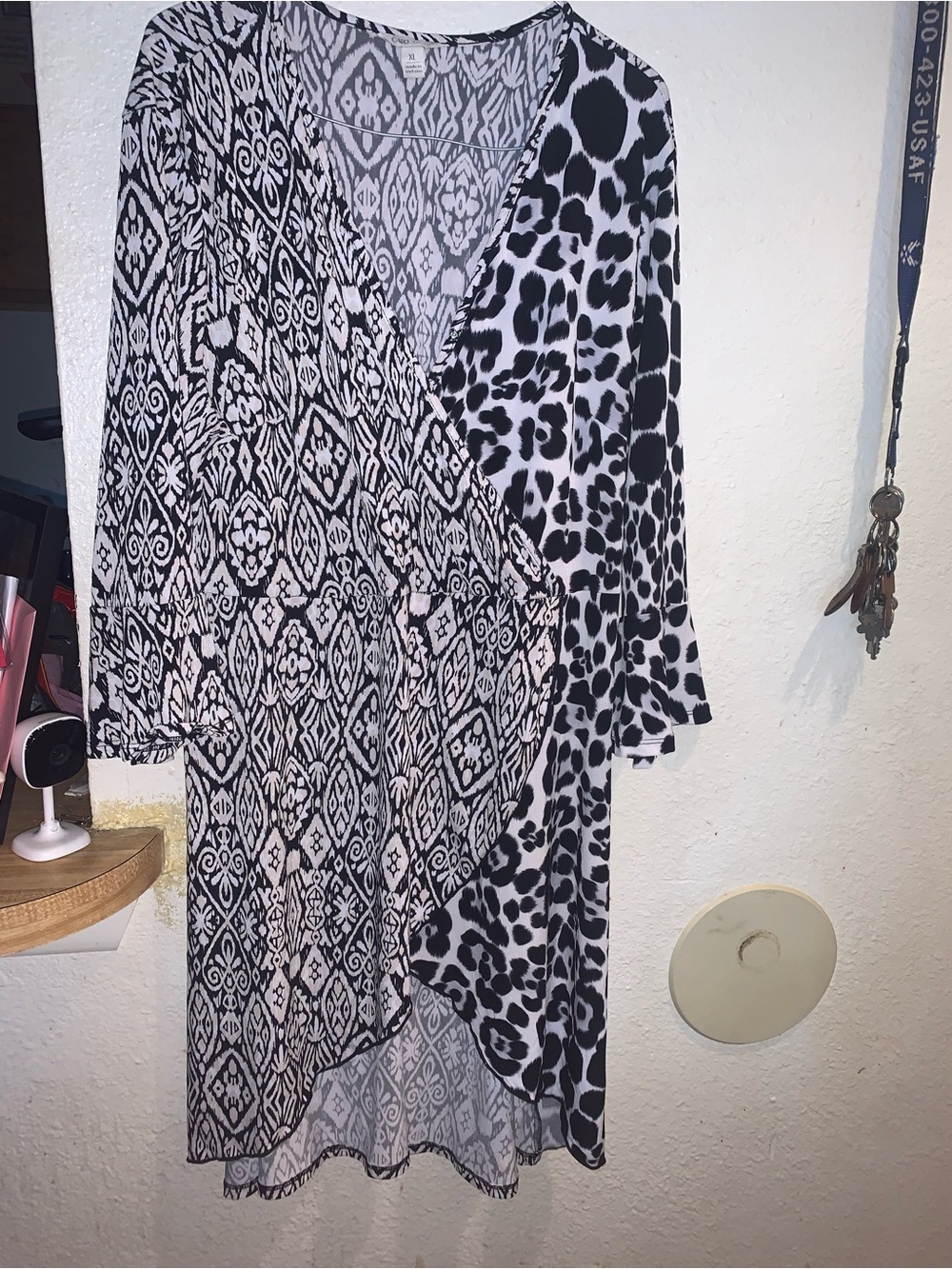 Cato Black and White Mixed Print Wrap Top
